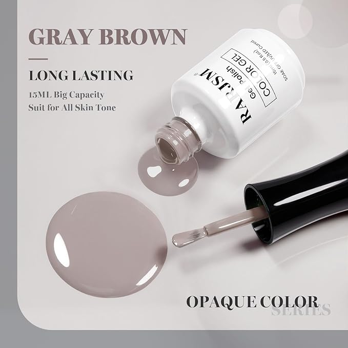 RARJSM Gray Brown Gel Nail Polish 1PCS 15ML Long Lasting Opaque Milky Greyish Brown Creamy Gelpolish Soak off U V Curing Required Nail Art French Manicure Salon DIY at Home