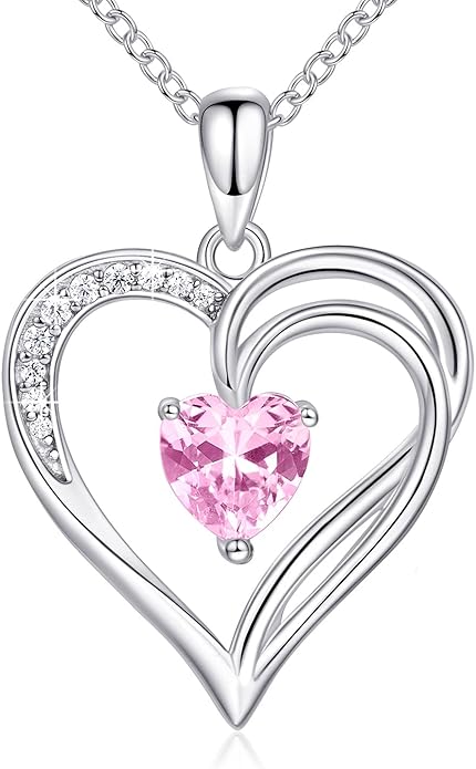 AM ANNIS MUNN 925 Sterling Silver Heart Necklace for Women Birthstone Necklace Silver Jewelry for Womens Jewelry Gifts for Women Her Mom