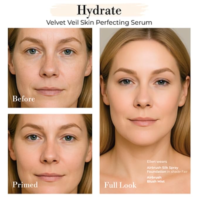 Luminess Velvet Veil - Hydrating Makeup Primer Serum - Pore Minimizer, Smooths Wrinkles and Fine Lines - Lightweight, Non-Greasy, Long-Lasting Make up Gripping Formula, For All Skin Types