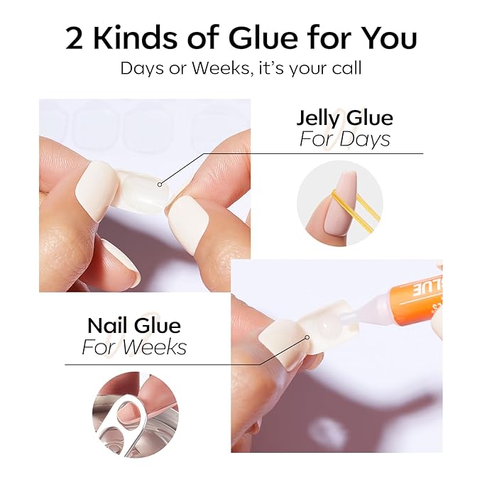 Modelones White Nude Press on Nails, Valentines Short Almond Fake Nails, Reusable Nail Kit with Nail Glue Adhesive Tabs Mini Nail File, Nails Press Ons 32Pcs 16 Sizes, Women Girl Gift