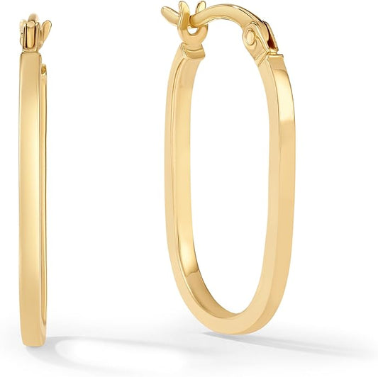 Gold Oval Tube Hoop Earrings for Women – High Polish Finish, Lightweight Hollow Design, 10K or 14K Real Gold
