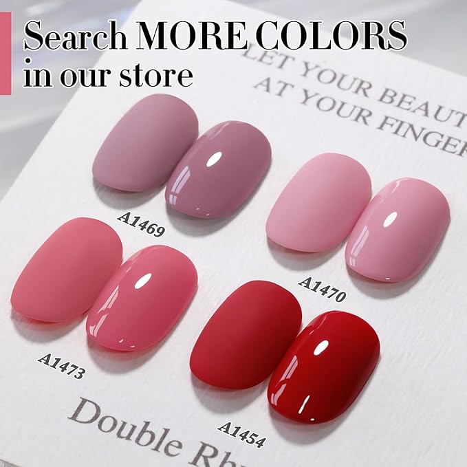 Double Rhythm Gel Polish 15ML Jelly Sheer Pastel Light Milky Color Pearl White Bottle 1 PC 0.5 OZ Full Size Nail Art Salon at Home (Rose Pink-D1473)