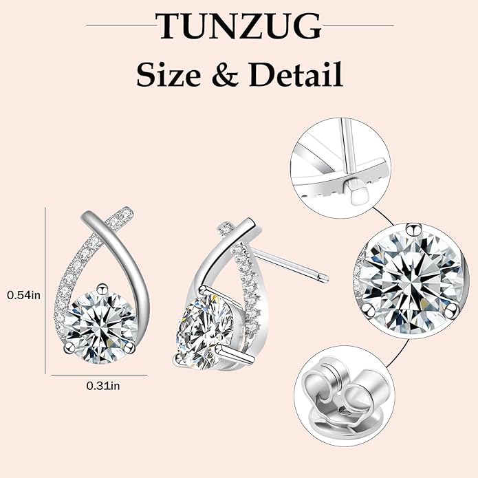 Tunzug Moissanite Stud Earrings D Color VVS1 Moissanite Earrings 925 Sterling Silver 18K Gold Plated Friction Flat Bottom Mermaid Tail Earrings for Women