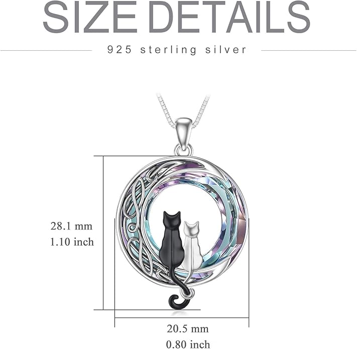 TOUPOP Cat Gifts for Cat Lovers One Two Three Four Cats Necklace Sterling Silver Cats on the Moon Pendant Necklace with Blue Circle Crystal Birthday Christmas Celtic Jewelry Gifts for Women