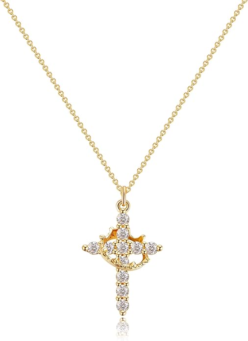 Tewiky Christian Gift Stocking Stuffers Cross Necklace for women-Dainty 14k Gold Plated/Silver Plated Pendant Necklaces Simple Cute Tiny Necklace Jewelry for Women
