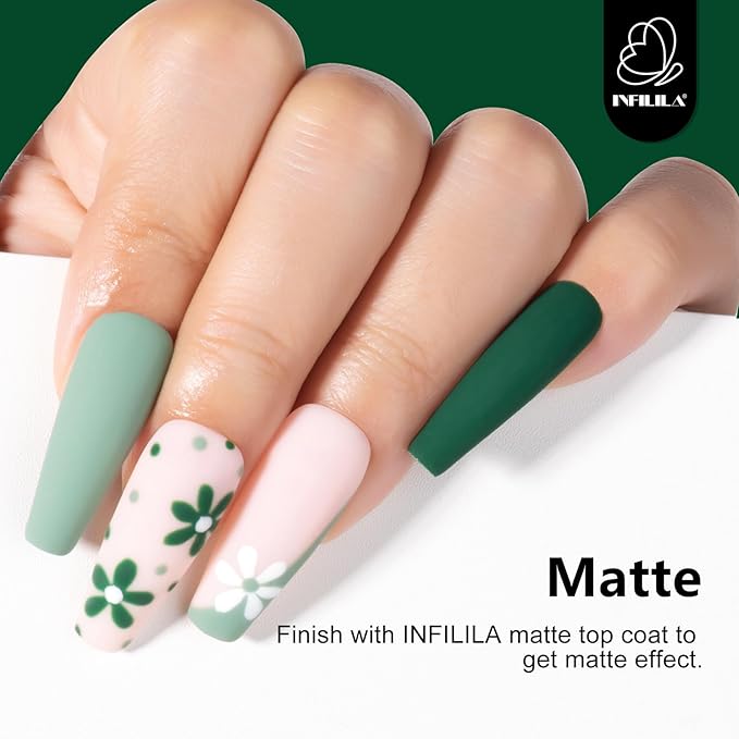 NXJ INFILILA Green Gel Nail Polish, 15ml 0.51oz One-Stroke Coloring Forest Green Gel Polish, Hema Free Dark Color High Gloss Soak Off UV French Manicure Salon DIY SQ068