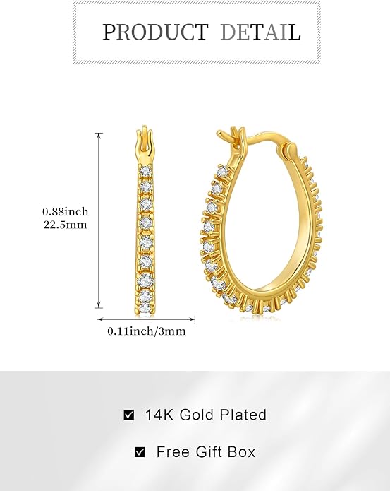Oval/Round Hoop Huggie Earrings for Women 14k Gold Plated Earrings Hypoallergenic Cubic Zirconia Jewelry Gifts