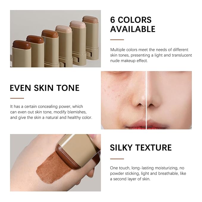 2PCS Beauty Balm Serum Boosted Skin Tint Stick – Face Tint Balm Foundation with Serum Benefits, Buildable Hydrating Coverage, Moisturizing Concealer Stick for Glowing Skin & Flawless Finish (3#, 2)