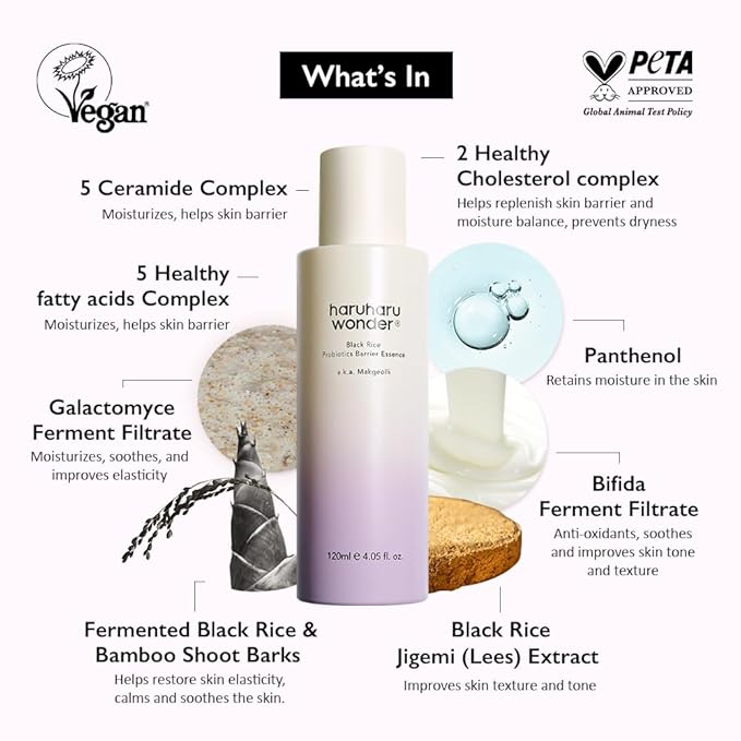 haruharu Wonder Skin Flooding Essential Kit, Black Rice Probiotics Barrier Essence & Hyaluronic Toner for Sensitive Skin