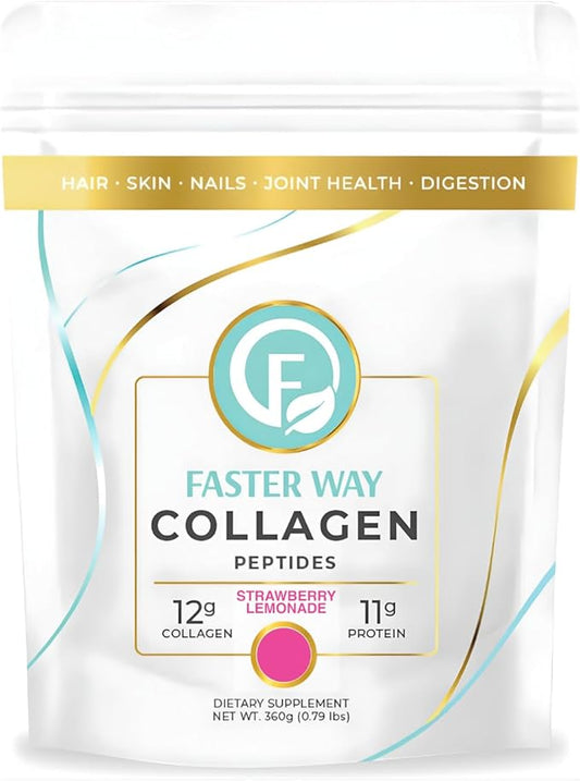 Faster Way - Collagen Peptides - 12g Hydrolyzed Collagen + 11g Protein Per Serving - Hair, Skin & Nails - Amino Acids- Sugar, Gluten & Dairy Free - Non-GMO - Strawberry Lemonade - 30 Servings