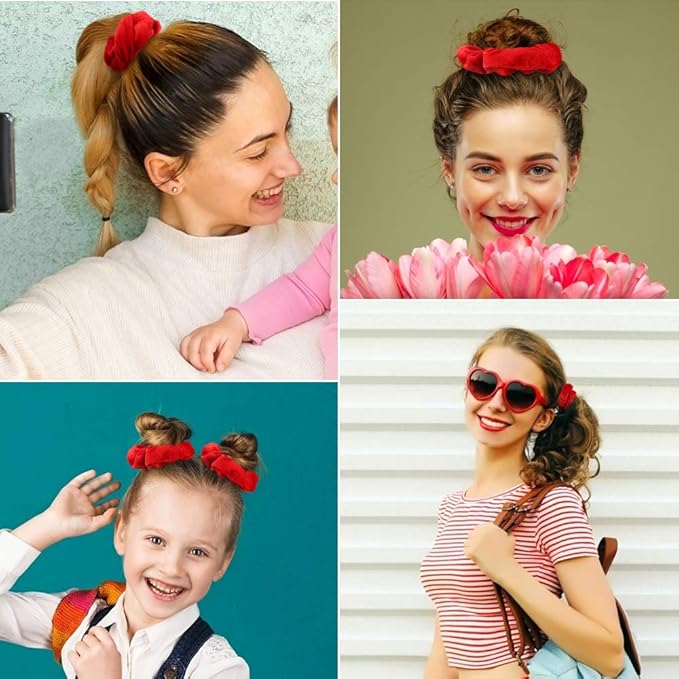 Didder 20 Pcs Solid Color Red Velvet Soft Hair Scrunchies Hair Ties for Women Girls Hair Accessories for Gift