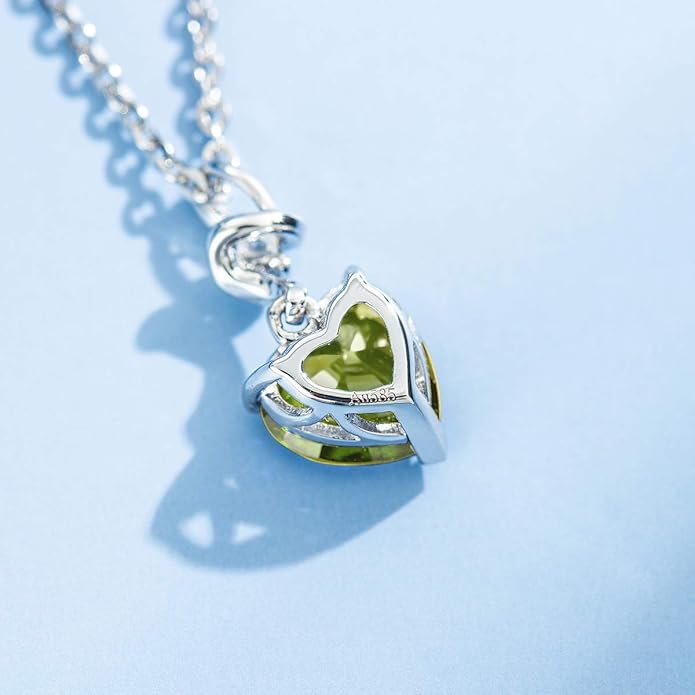 AGVANA Christmas Gifts 14K Solid White Gold Diamond Gemstone Pendant with Sterling Silver Chain 8mm Heart Birthstone Necklace Fine Jewelry Anniversary Birthday Gifts for Women Mom Wife