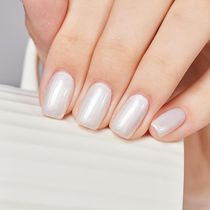 MEMEDA Pearl White Glitter Gel Polish 8ML Shimmer Mermaid Nail Gel Soak Off UV Gel for Salon, Home DIY Manicure
