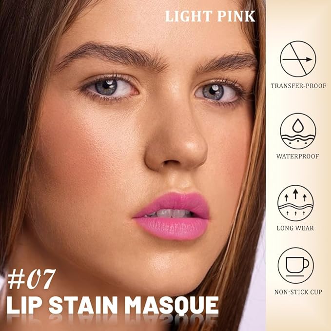 evpct Light Pink Peel Off Lip Stain Tints with Tweezer, Matte Lipstick Lip Stain Gloss Long Lasting Waterproof for Women, Non-stick Cup Lipstick Peel Off High Pigmented 24 Hrs Original Lips Stains, 07