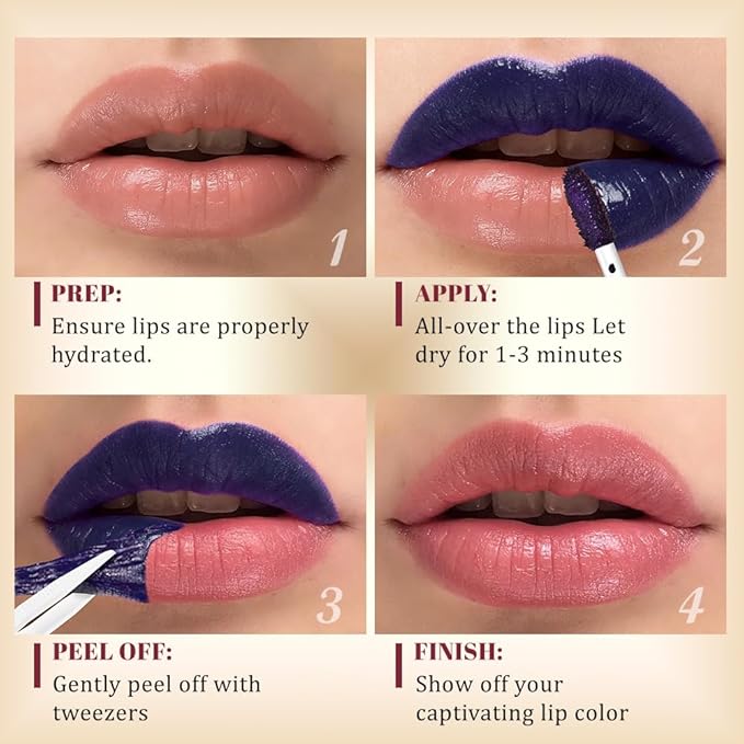 evpct Warm Rose Peel Off Lip Stain Tints with Tweezer, Matte Lipstick Lip Stain Gloss Long Lasting Waterproof for Women, Non-stick Cup Lipstick Peel Off High Pigmented 24 Hrs Original Lips Stains, 01