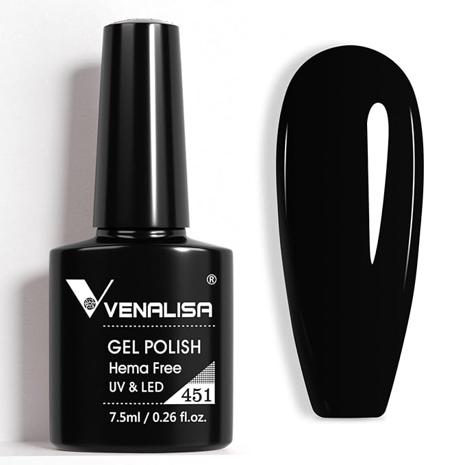 VENALISA Black Gel Nail Polish - Pure Color Soak Off UV Gel for DIY Home Manicure, Salon Nail Art - For Girls and Women