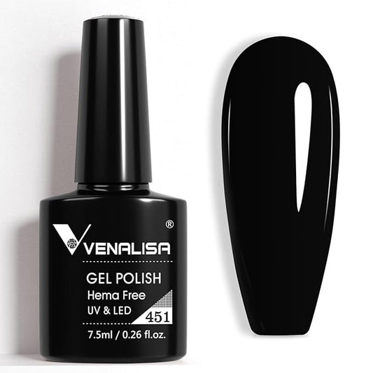 VENALISA Black Gel Nail Polish - Pure Color Soak Off UV Gel for DIY Home Manicure, Salon Nail Art - For Girls and Women