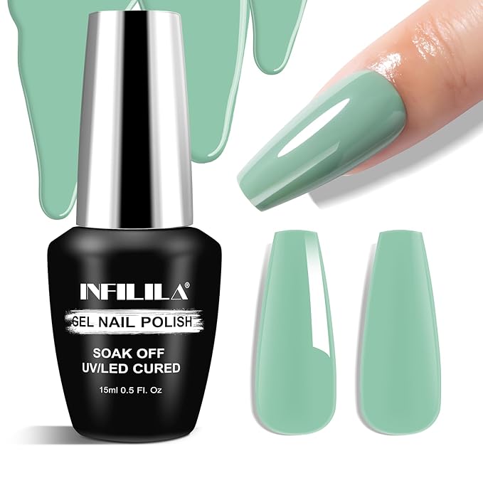 NXJ INFILILA Green Gel Nail Polish, 15ml 0.51oz Sage Light Pastel Green Gel Nail Polish One-Stroke Coloring, Hema Free Spring Color Soak Off UV Manicure DIY Gift for Women Girls SX0049