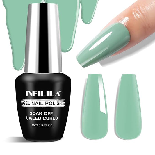 NXJ INFILILA Green Gel Nail Polish, 15ml 0.51oz Sage Light Pastel Green Gel Nail Polish One-Stroke Coloring, Hema Free Spring Color Soak Off UV Manicure DIY Gift for Women Girls SX0049