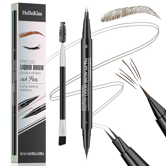 Microblading Eyebrow Pencil,2-in-1 Dual-Ended Eyebrow Pen with 2 Tip brow pen and Precise Brush-Tip,Brow Pen for Natural Waterproof and Long-Lasting Brows (Brown)