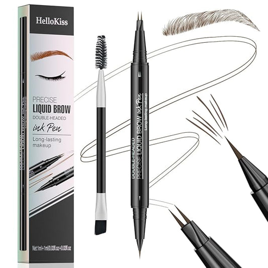 Microblading Eyebrow Pencil,2-in-1 Dual-Ended Eyebrow Pen with 2 Tip brow pen and Precise Brush-Tip,Brow Pen for Natural Waterproof and Long-Lasting Brows (Brown)