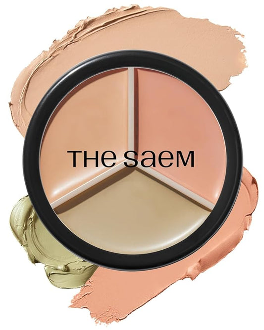 THESAEM Cover Perfection Triple Pot Concealer - 01 Correct Beige for Red Tone & Dark Circles - 3-Color Multi Concealer Palette for Skin Tones 21-23 - Korean Makeup with Sweet Almond Oil & Herbal Water