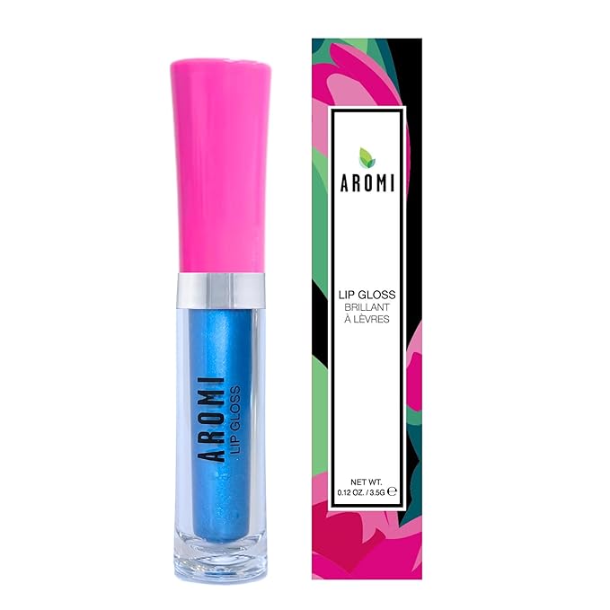 Aromi Bright Blue Lip Gloss | High-Shine, Moisturizing Lip Oil, Vegan, Cruelty-free, Metallic Glossy Finish (Ice Princess)