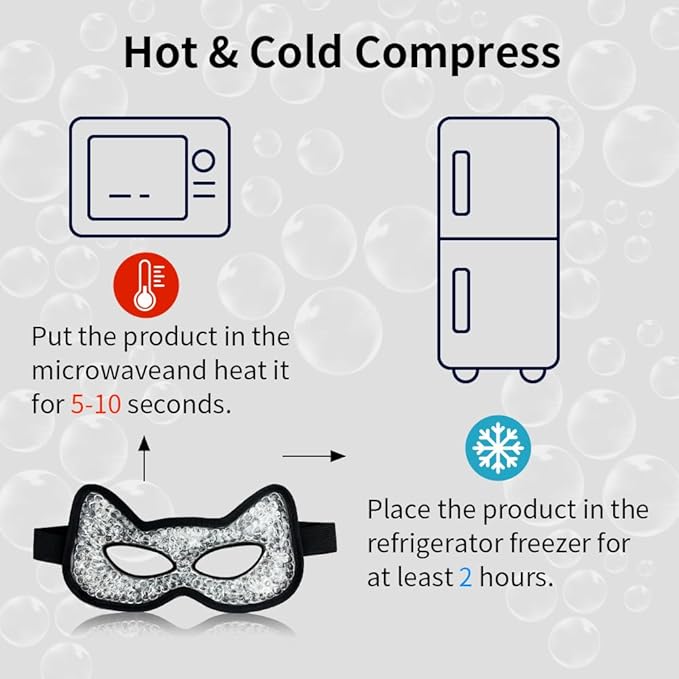CONBELLA Cooling & Heating Eye Mask - Hot/Cold Use for Puffy Eyes, Headaches, Migraines, Sinus & Dark Circles (2 Packs Black)