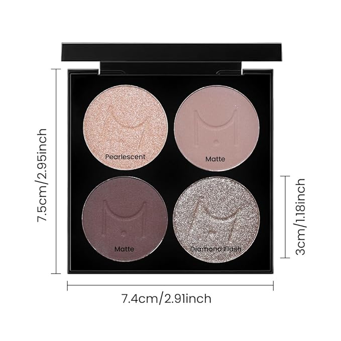 4-Color Neutral Nude Eyeshadow Palette – Matte & Shimmer Champagne Rose, Soft Taupe, Plum Brown & Silver Taupe Shades, High Pigment Blendable Mini Eye Shadow Kit for Daily Soft Glam & Blue Green Eyes