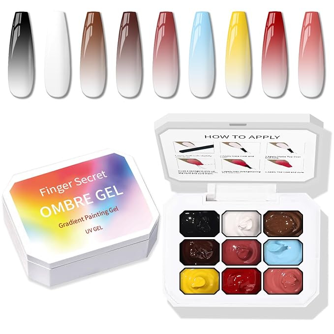 Karroy Sponge Pat Paint Nail Gel, 9 Colors Ombre Nails Gradient Gel Nail Blush Blooming Aura Nails Drawing Stripper Floral Painting Nail Art, No Wipe, UV/LED Curing (9 Colors D)