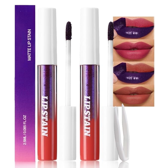evpct 2Pcs Mauve Red & Nude Brown Peel Off Lip Stain Tints, Matte Liquid Lipstick Lip Stain Long Lasting Waterproof for Women, Longwear Lipstick Peel Off High Pigment Smudge-proof Easy Apply 02# & 04#