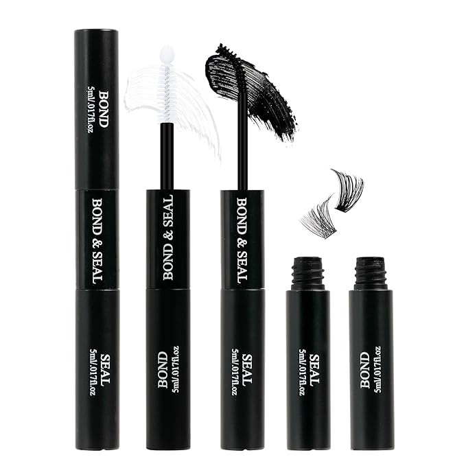 Bond and Seal Lash Glue 10ml Eyelash Cluster Glue Dual-Ended Tube, Black Lash Bond & Clear Eyelash Seal Strong Hold Waterproof Sweatproof – Gentle Formula, Long-Lasting Eyelash Glue for Cluster Lashes
