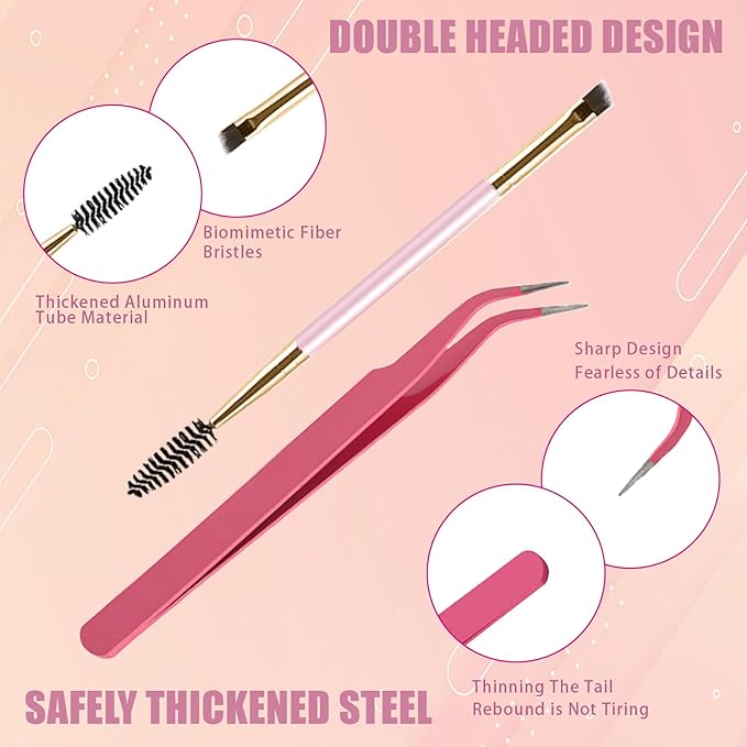 Qiveaory 580PCS DIY Lash Clusters Kit with Lash Spikes Eyelash Clusters D Cluster Eyelash Extensions Lash Bond and Seal Glue Remover Tweezers Eyelash Shampoo Cleansing Brush Headband Wristband