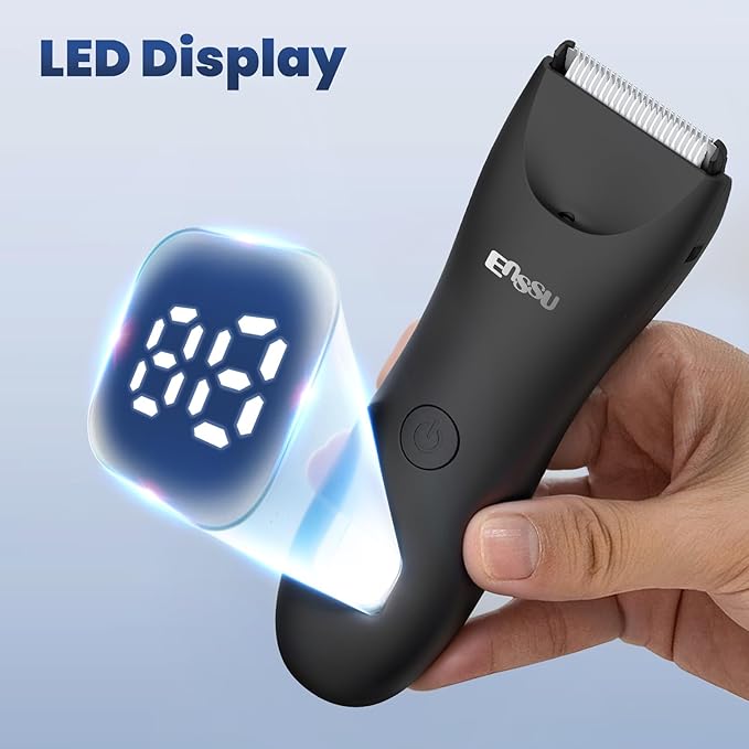 ENSSU Trimmer for Men, Manscape Body Hair Trimmer for Men with Ceramic Blade & LED Light, Waterproof Electric Shaver Groomer for Pubic Hair, Chest, Legs & Bikini, Pubic Hair Trimmer for Wet/Dry Use