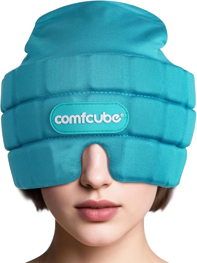Comfcube Migraine & Headache Relief Ice Cap, 2 Hours Long Lasting Cold Therapy Wearable & Washable Form Fitting Ice Hat for Sinus & Stress Relief, Puffy Eyes, Severe Migraines, Chemo