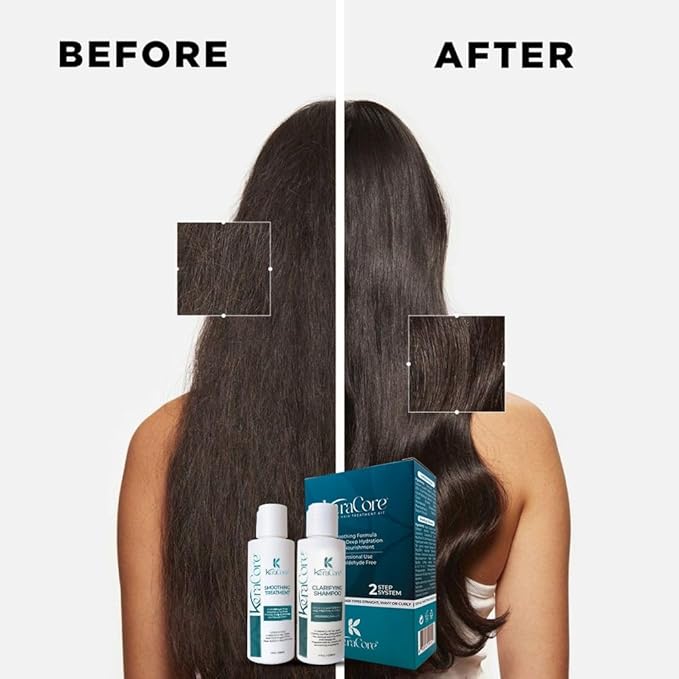 KeraCore Keratin Hair Treatment Kit 4 oz – Formaldehyde-Free Smoothing System with Clarifying Shampoo for Long-Lasting Frizz Control, Shine Boost & Salon-Smooth Finish at Home