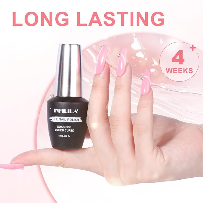 NXJ INFILILA Light Pink Gel Nail Polish, 15ml Baby Milky Pink Soak Off UV LED Gel Polish Long Lasting Shiny, Nude Jelly Sheer Translucent Color for Salon and Nail Art DIY at Home N19