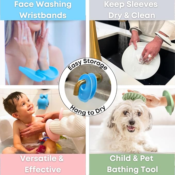 LiquiBands Face Washing Wristbands – No More Wet Sleeves with This Skincare Essential - Silicone Bands to Catch Water Drips – Stocking Stuffer for Girls & Women (Sage Green, 1 Pair)