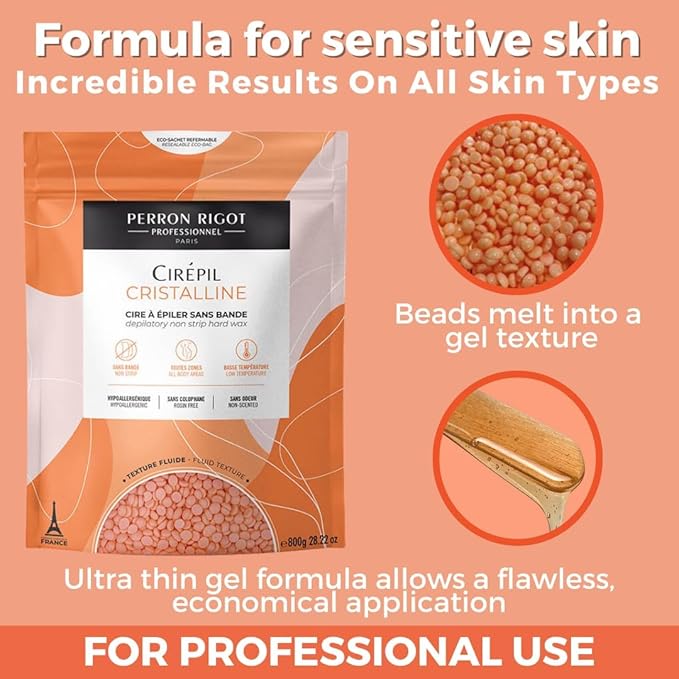 Cirepil - Cristalline - 800g / 28.22 oz Hard Wax Beads Bag - Unscented & Rosin-Free, Micro-Crystalline Formula for Highly Sensitive Skin - Clear Gel Stripless Hair Removal for Face & Body, Low-Temp