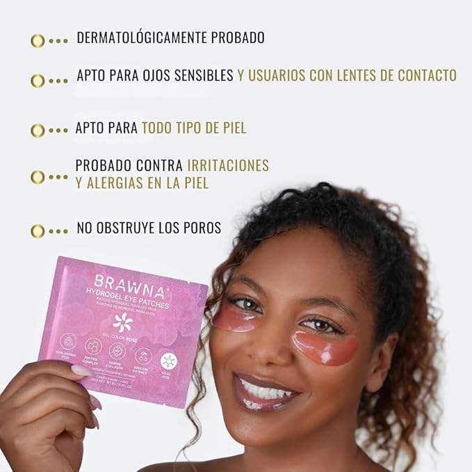 BRAWNA Under Eye Patches – Hydrogel Masks with Collagen, Peptides & Kojic Acid – For Puffy Eyes, Fine Lines, Dark Circles & Brightening – Rose – 24 Pairs