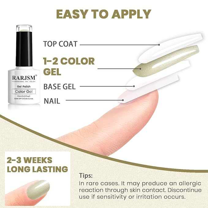 RARJSM Pearl Gel Nail Polish, Glitter Drawing Gelpolish Champagne Shimmer Mermaid Nail Gel Soak Off U V G e l for Salon Home DIY Manicure Use