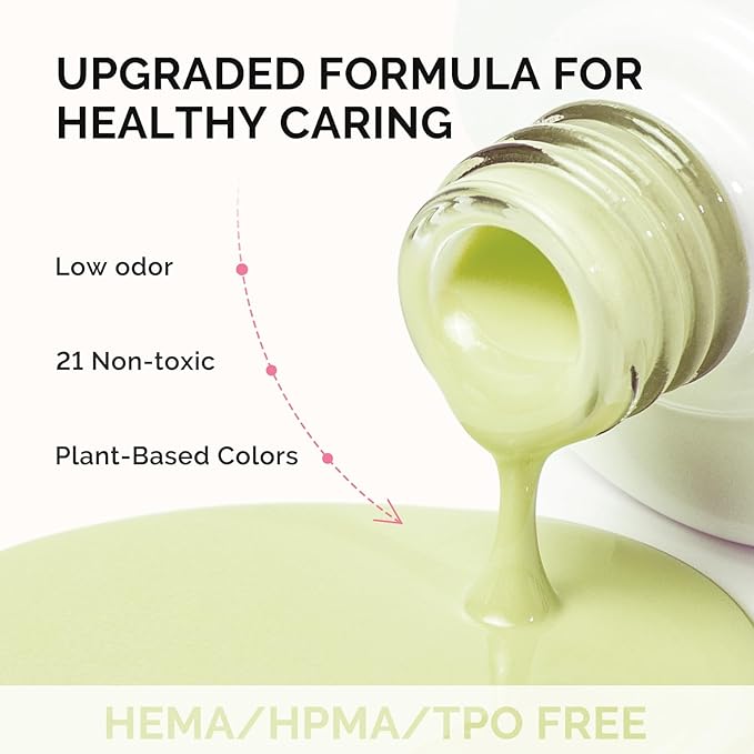MelodySusie Fleurwee Plant Based Gel Nail Polish, Nail Polish Hema Free 21 Non Toxic Long Lasting No Chip Finger Toe Nail Art Manicure Salon DIY at Home Gifts for Women Light Green P61