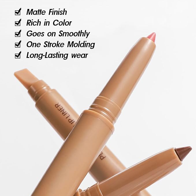 Lip Liner Pencil Matte Lipstick with Smudger, Waterproof Creamy Lip-tint Lipliner Formula for Defining & Sculpting Lips, Kiss-proof Lip-crayon for Natural Plump Lip Makeup (01 Salmon Pink)