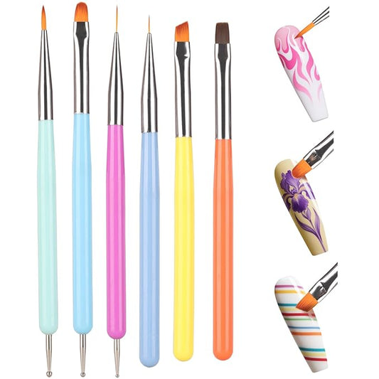 Karroy Nail Art Brushes Kit, Nail Brush Sets with Gel Nail Brush, Nail Extension Gel Brush, Nail Liner Brush, Dotting Tools, DIY Manicure Tools Gift for Women (6PCS Brushes)
