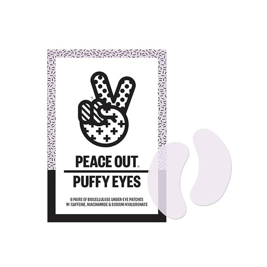 PEACE OUT Skincare Puffy Eyes Under Eye Patches, Biocellulose Eye Masks with Caffeine and Niacinamide for Under Eye Puffiness and Tired Eyes, 6 Pairs