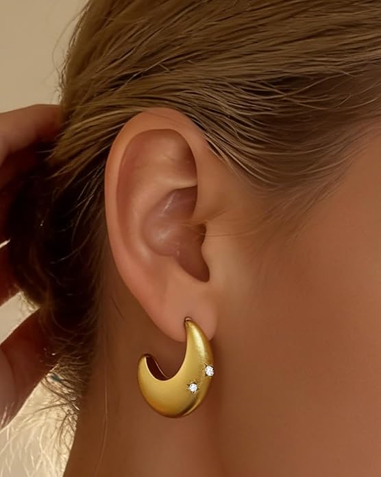 Gold Earrings for Women Trendy, Chunky Gold Huggie Stud Hoop Hypoallergenic Earrings, Jewelry Gifts for Best Friend