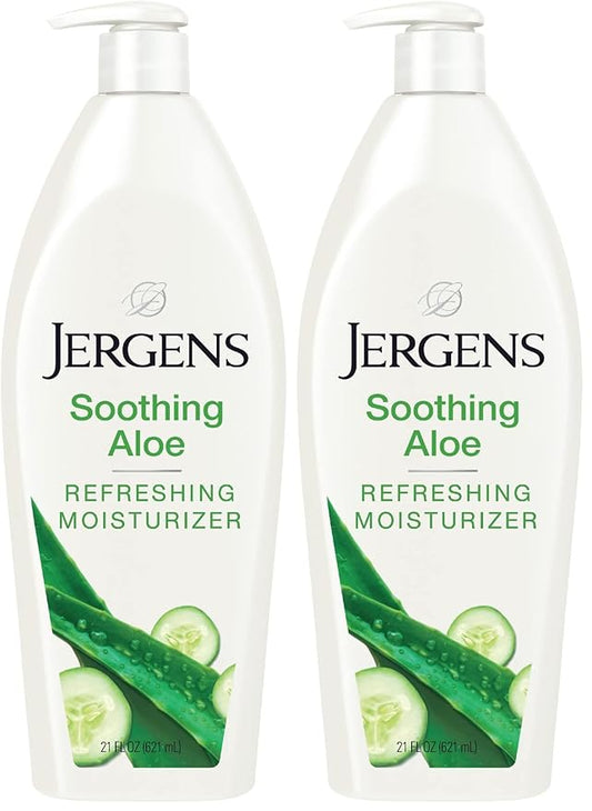 Jergens Soothing Aloe Refreshing Body Lotion, Aloe Vera Body and Hand Moisturizer, 21 Fl Oz, Illuminating Hydralucence Blend, with Cucumber Extract, Dermatologist Tested (Pack of 2)