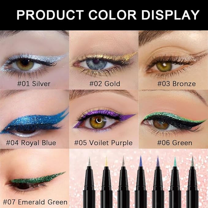 evpct 1Pcs Bronze Liquid Eyeliner Makeup, Bronze Gold Glitter Metallic Shimmer Colored Eyeliner Liquid Eye Liner Eyeshadow Pencil Face Body Glitter Makeup, Longwear, Fake Eyelashe Mascara Accessories