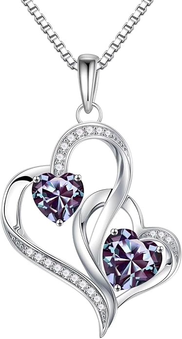 Iefil Valentines Day Gifts for Her, Birthstone Necklace for Women, 925 Sterling Silver Double Birthstone Necklace | Anniversary Birthday Gifts | Personalized Jewelry Gift for Wife Mom Girlfriend