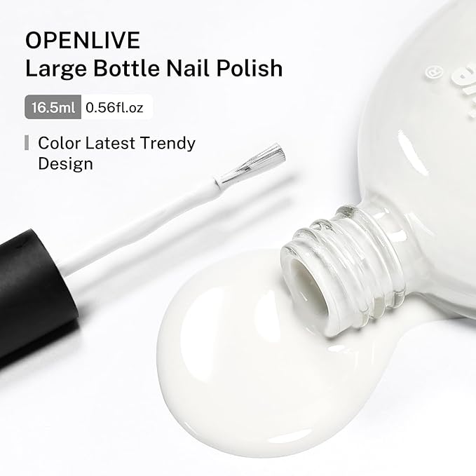 OpenLive 16.5ml White Nail Polish Large Volume Quick Drying Nail Polish, Fast Drying and Long Lasting Color Nail Art DIY Home Manicure Gift for Women